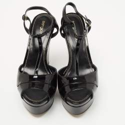 Pre Owned Sergio Rossi Black Patent Leather Wedge Sandals Size 35