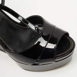 Pre Owned Sergio Rossi Black Patent Leather Wedge Sandals Size 35