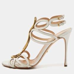مملوكة مسبقًا Sergio Rossi White Leather Farrah Sandals Size 41