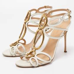 مملوكة مسبقًا Sergio Rossi White Leather Farrah Sandals Size 41