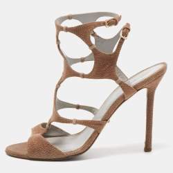 Sergio Rossi Brown Textured Suede Ankle Strap Sandals Size 39.5