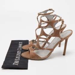 Sergio Rossi Brown Textured Suede Ankle Strap Sandals Size 39.5