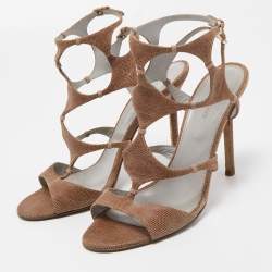 Sergio Rossi Brown Textured Suede Ankle Strap Sandals Size 39.5