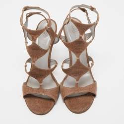 Sergio Rossi Brown Textured Suede Ankle Strap Sandals Size 39.5