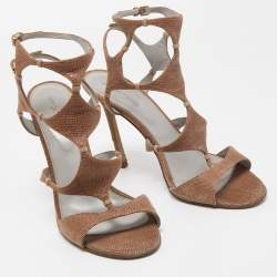 Sergio Rossi Brown Textured Suede Ankle Strap Sandals Size 39.5