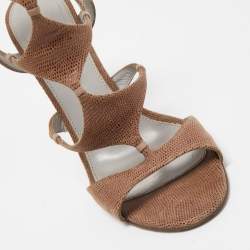 Sergio Rossi Brown Textured Suede Ankle Strap Sandals Size 39.5