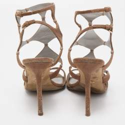 Sergio Rossi Brown Textured Suede Ankle Strap Sandals Size 39.5