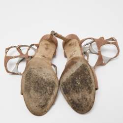 Sergio Rossi Brown Textured Suede Ankle Strap Sandals Size 39.5