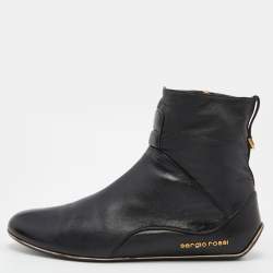 Pre Owned Sergio Rossi Black Leather Zip Up Ankle Boots Size 41