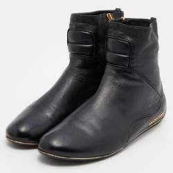 Pre Owned Sergio Rossi Black Leather Zip Up Ankle Boots Size 41