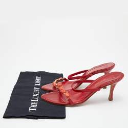 Pre Owned صندل سيرجيو روسي سليب أون مزخرف كريستال ساتان أحمر مقاس 37.5