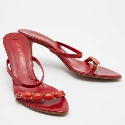 Pre Owned صندل سيرجيو روسي سليب أون مزخرف كريستال ساتان أحمر مقاس 37.5