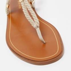 Pre Owned Sergio Rossi Beige Leather and Raffia Ankle Strap Flat Sandals Size 40