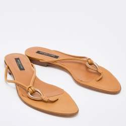 Pre Owned Sergio Rossi Beige Leather Thong Flats Slides Size 36.5
