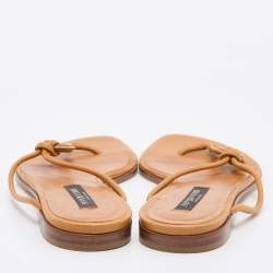 Pre Owned Sergio Rossi Beige Leather Thong Flats Slides Size 36.5