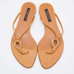 Pre Owned Sergio Rossi Beige Leather Thong Flats Slides Size 36.5