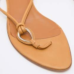 Pre Owned Sergio Rossi Beige Leather Thong Flats Slides Size 36.5