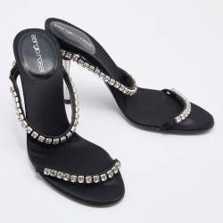 Pre Owned صندل سلايد سيرجيو روسي جلد بيج ميتالك  مرصع مقدمة مفتوحة مقاس 37.5