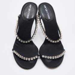 Pre Owned صندل سلايد سيرجيو روسي جلد بيج ميتالك  مرصع مقدمة مفتوحة مقاس 37.5