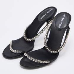 Pre Owned صندل سلايد سيرجيو روسي جلد بيج ميتالك  مرصع مقدمة مفتوحة مقاس 37.5