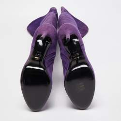 Pre Owned Sergio Rossi Purple Suede Zip Detail Knee Length Boots Size 40.5