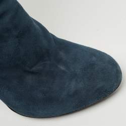 Pre Owned Sergio Rossi Blue Suede Knee Length Boots Size 40.5