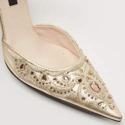 Pre Owned Sergio Rossi Metallic Gold Leather Ankle Strap Pointed Toe Sandals Size 37.5