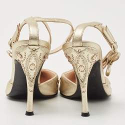 Pre Owned Sergio Rossi Metallic Gold Leather Ankle Strap Pointed Toe Sandals Size 37.5