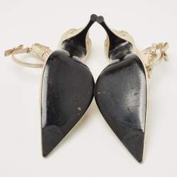 Pre Owned Sergio Rossi Metallic Gold Leather Ankle Strap Pointed Toe Sandals Size 37.5