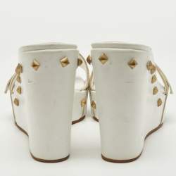 Pre Owned Sergio Rossi White Leather Wedge Slide Sandals Size 39