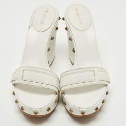 Pre Owned Sergio Rossi White Leather Wedge Slide Sandals Size 39