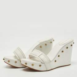 Pre Owned Sergio Rossi White Leather Wedge Slide Sandals Size 39