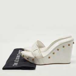 Pre Owned Sergio Rossi White Leather Wedge Slide Sandals Size 39