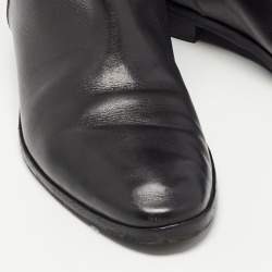 Pre Owned Sergio Rossi Black Leather Buckle Detail Knee Length Boots Size 38.5
