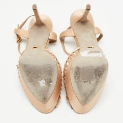 Pre Owned Sergio Rossi Light Brown Satin Crystal Embellished Ankle Strap Sandals Size 38.5
