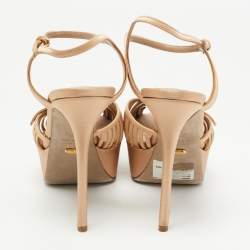 Pre Owned Sergio Rossi Light Brown Satin Crystal Embellished Ankle Strap Sandals Size 38.5