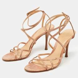 مملوكة مسبقًا Sergio Rossi Beige Ostrich Leather Strappy Sandals Size 39