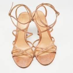 مملوكة مسبقًا Sergio Rossi Beige Ostrich Leather Strappy Sandals Size 39