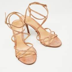 مملوكة مسبقًا Sergio Rossi Beige Ostrich Leather Strappy Sandals Size 39