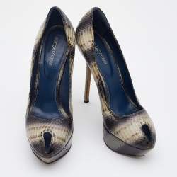 Pre Owned Sergio Rossi Multicolor Watersnake Leather Peep Toe Pumps Size 39