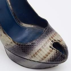 Pre Owned Sergio Rossi Multicolor Watersnake Leather Peep Toe Pumps Size 39