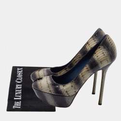 Pre Owned Sergio Rossi Multicolor Watersnake Leather Peep Toe Pumps Size 39