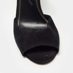 Pre Owned Sergio Rossi Black/Gold Leather And Suede Swirl Open Toe Sandal Size 39