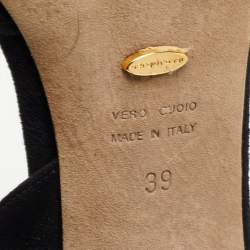 Pre Owned Sergio Rossi Black/Gold Leather And Suede Swirl Open Toe Sandal Size 39