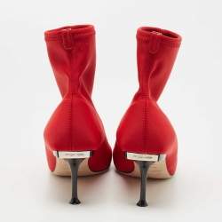 Pre Owned Sergio Rossi Red Knit Fabric Pointed Toe Ankle Booties Size 37.5
