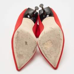 Pre Owned Sergio Rossi Red Knit Fabric Pointed Toe Ankle Booties Size 37.5