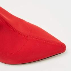 Pre Owned Sergio Rossi Red Knit Fabric Pointed Toe Ankle Booties Size 37.5