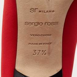 Pre Owned Sergio Rossi Red Knit Fabric Pointed Toe Ankle Booties Size 37.5