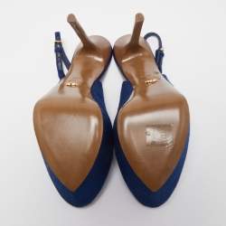 Pre Owned Sergio Rossi Blue Fabric Slingback  Pumps Size 40.5