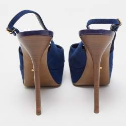 Pre Owned Sergio Rossi Blue Fabric Slingback  Pumps Size 40.5